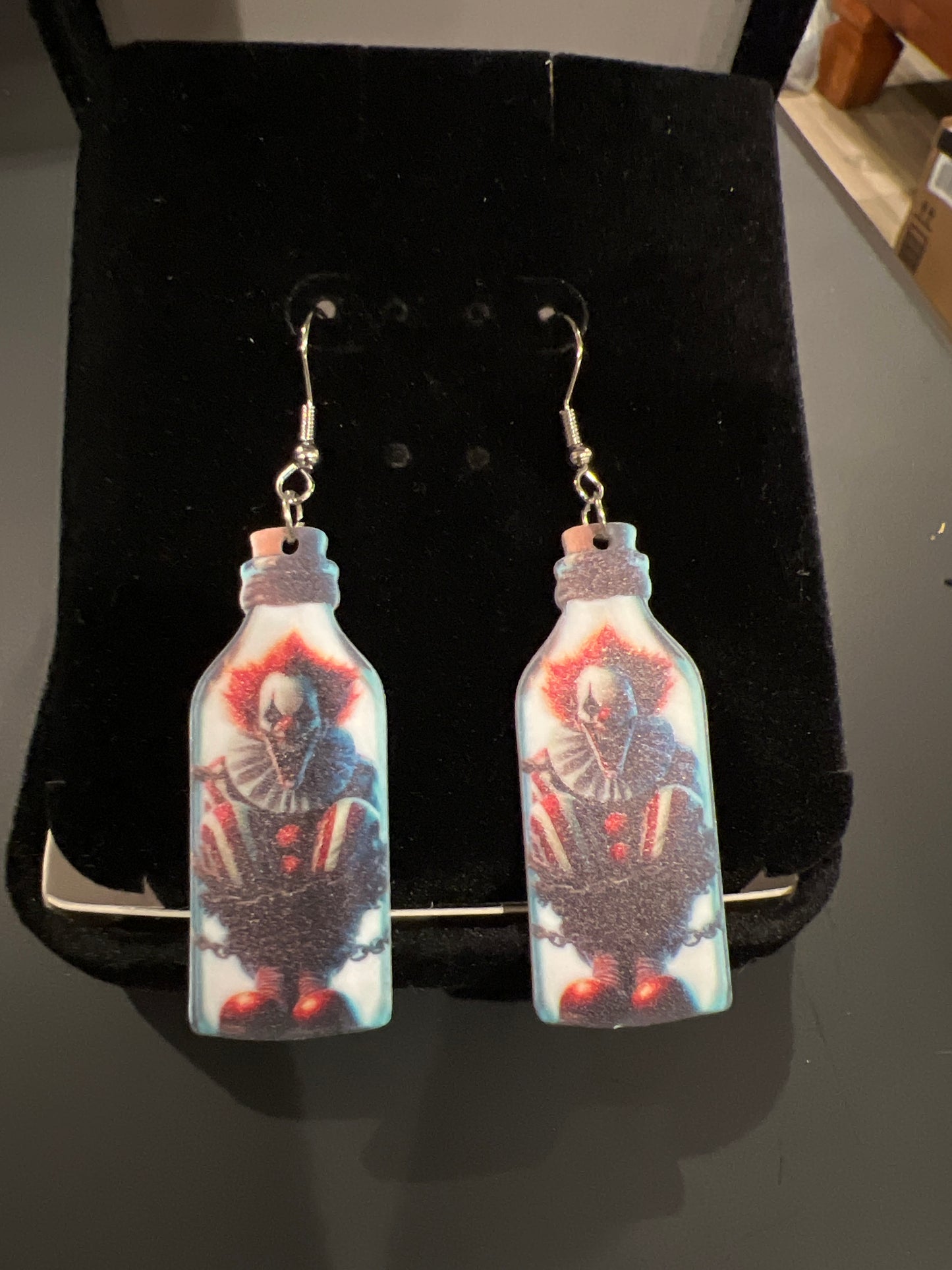 Clown Trapped in a Bottle Sterling Silver Dangle Earrings