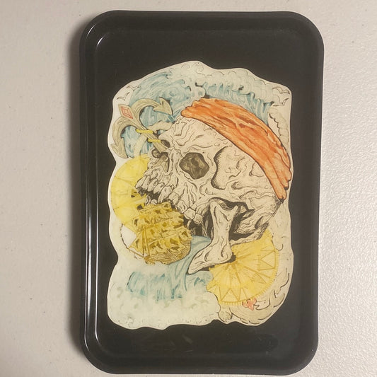 Pirate Skull Handmade Resin Vanity Tray, Jewelry Tray, Rolling Tray Decorative Tray