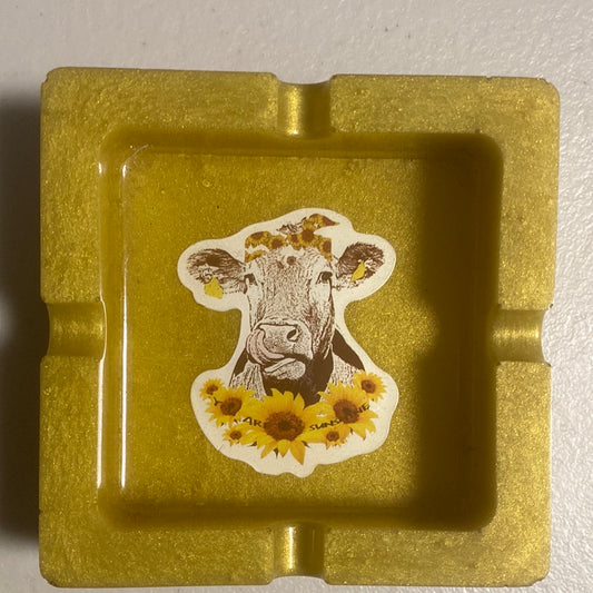 Sunflowers & Mooo Handmade Resin Ashtray
