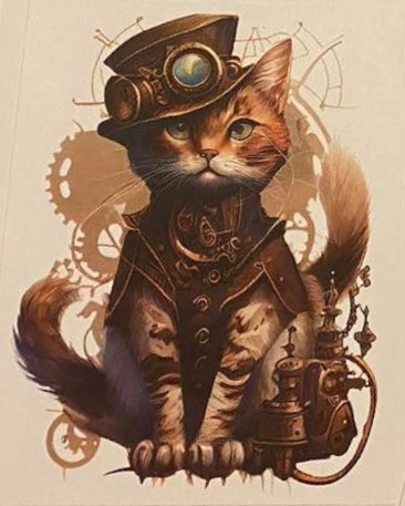 Steampunk Kittens aka “Agent Bean McMittens” Watercolor Waterproof Stickers