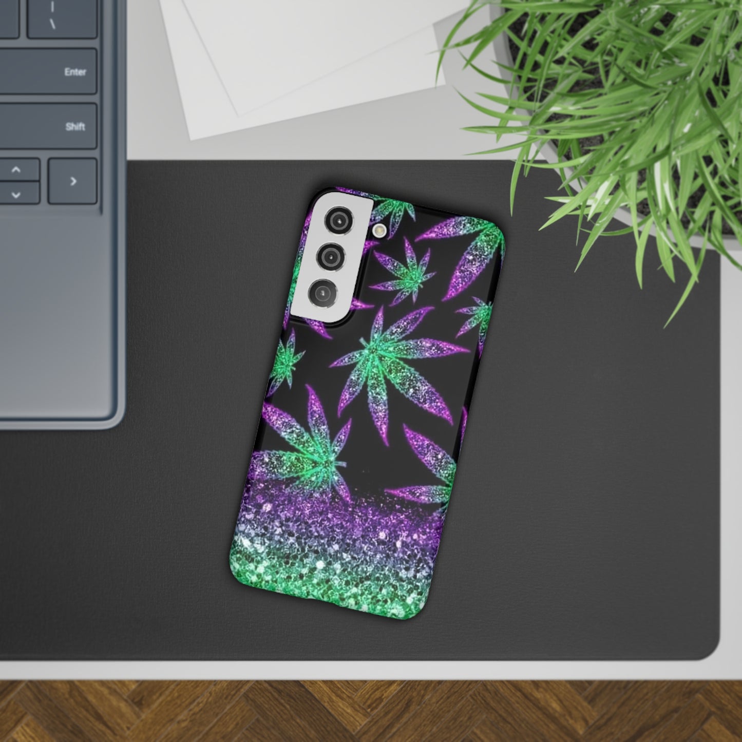 Marijuana Weed Leaf Glitter Slim Phone Case - Samsung