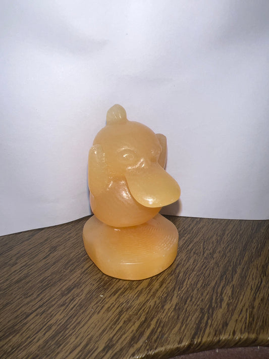 Yellow Calcite Psyduck Carving