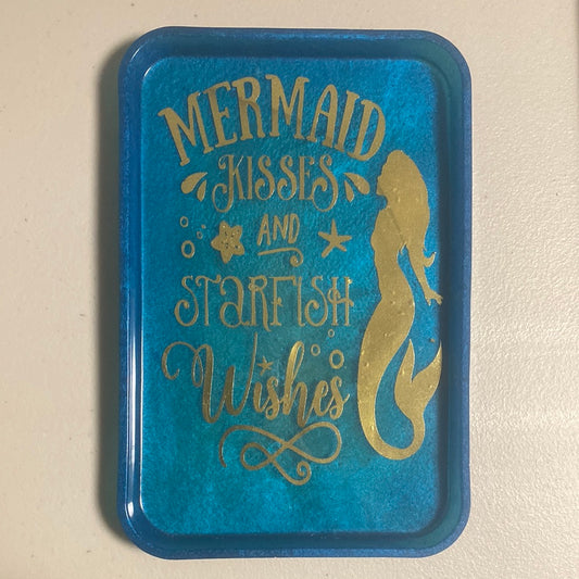 Mermaid Kisses & Starfish Wishes Handmade Resin Vanity Tray Jewelry Tray Rolling Tray Decorative Tray