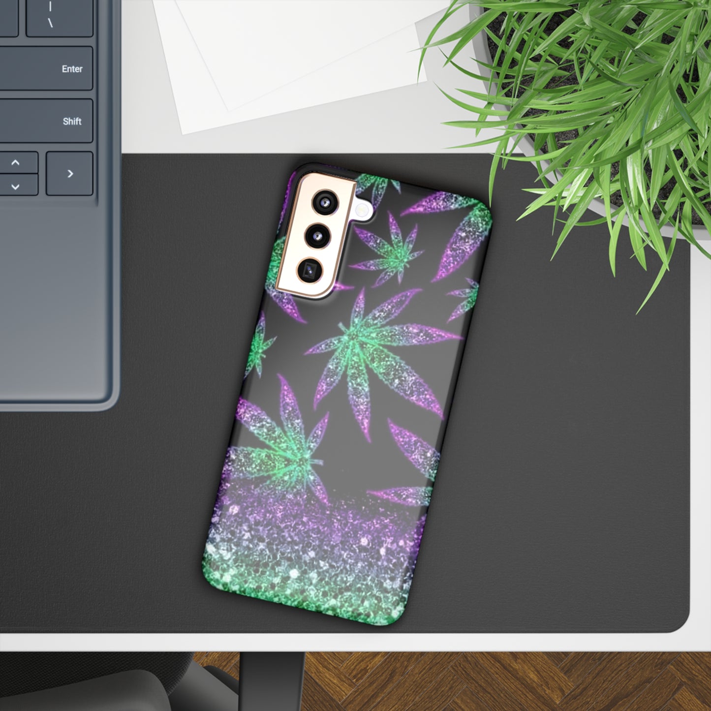 Marijuana Weed Leaf Glitter Slim Phone Case - Samsung