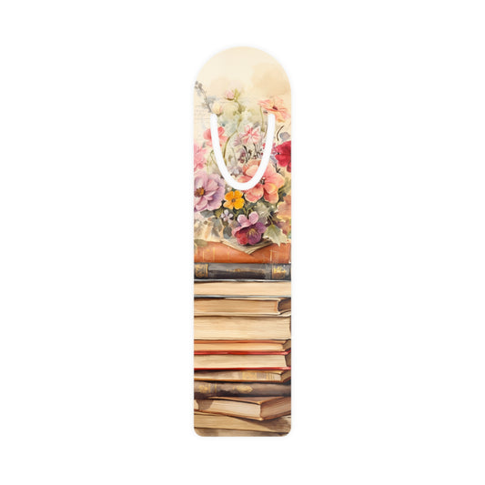 Vintage Floral Stack of Books Bookmark