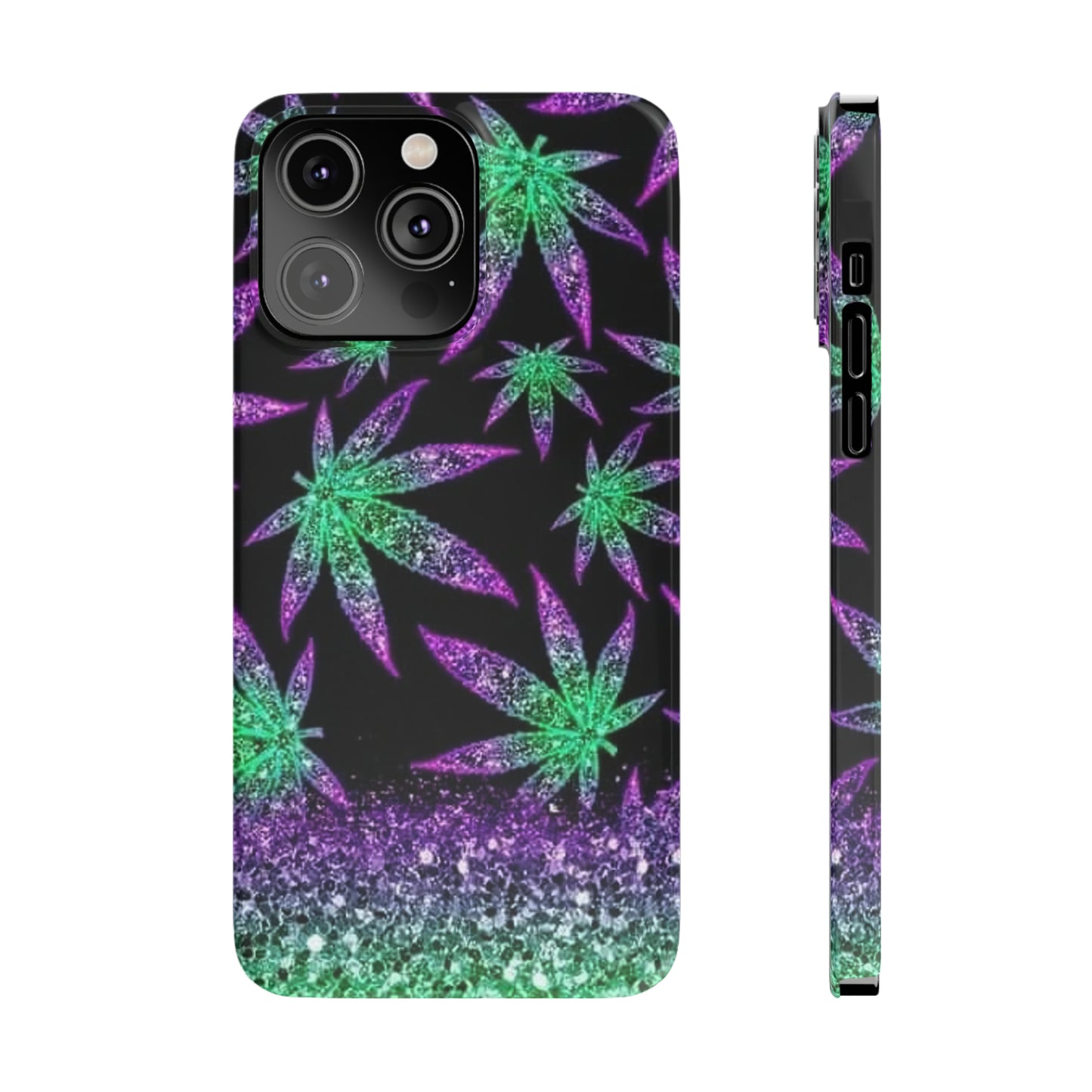 Marijuana Weed Leaf Glitter Slim Phone Case