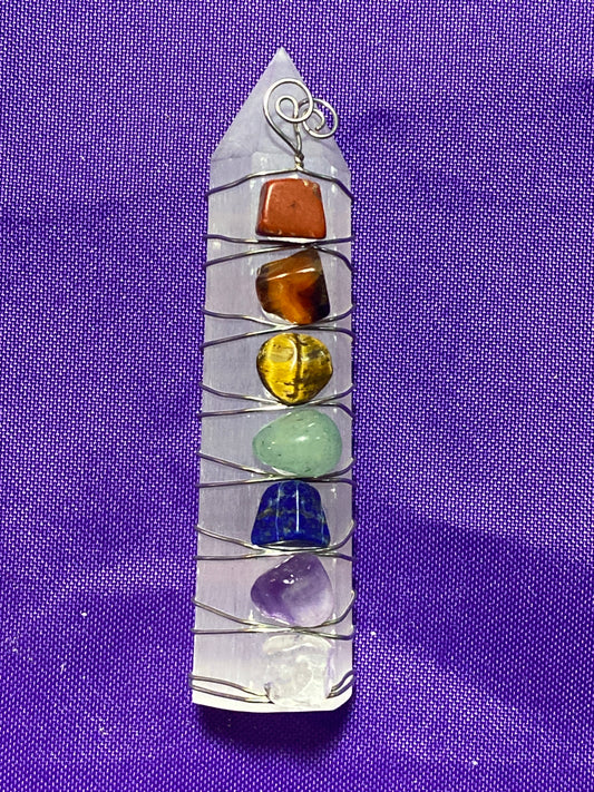 Selenite Chakra 3” Hexagonal Tower