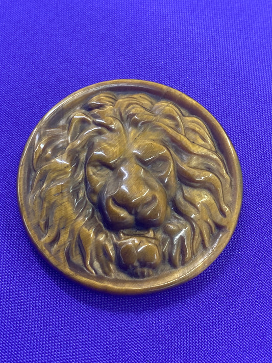 Tiger’s Eye Lion Coin Gemstone Carving