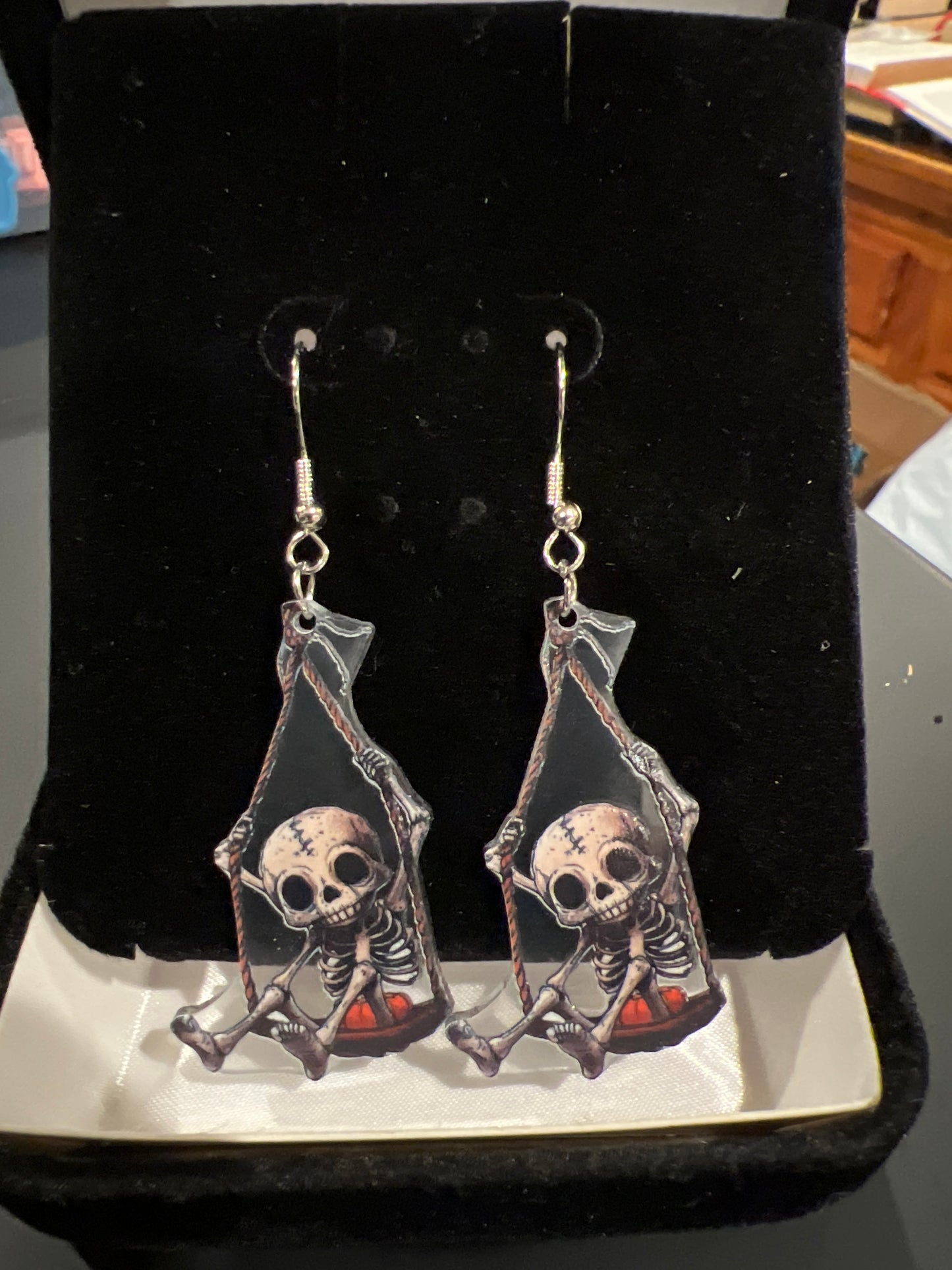 Skeleton Swinging Sterling Silver Dangle Earrings