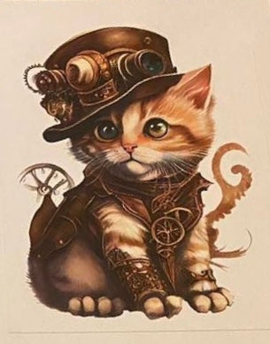 Steampunk Kittens aka “Agent Bean McMittens” Watercolor Waterproof Stickers