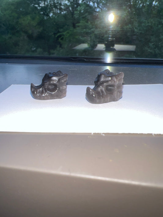 Silver Obsidian Mini Dragon Heads