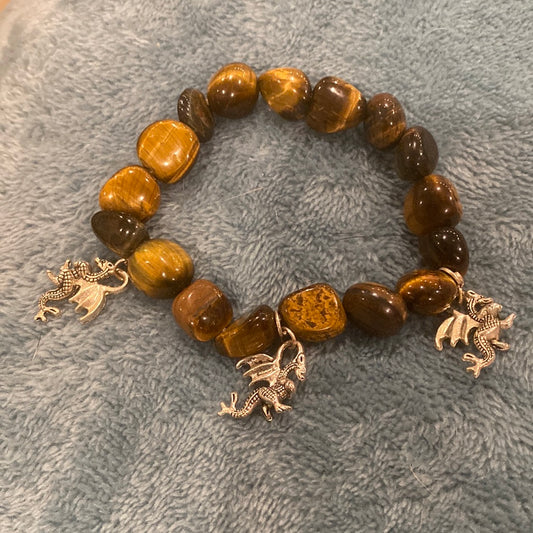 Tiger’s Eye Nugget Triple Dragon Charm Bracelet