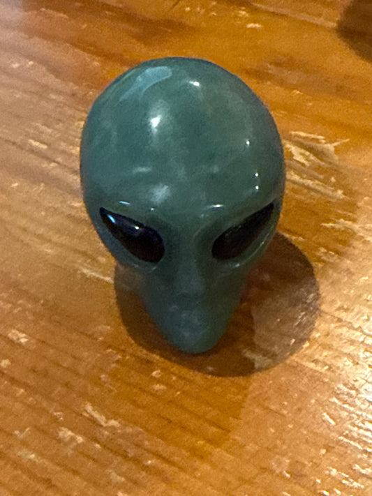 UFO Alien Head Genuine Gemstone Green Aventurine Carving