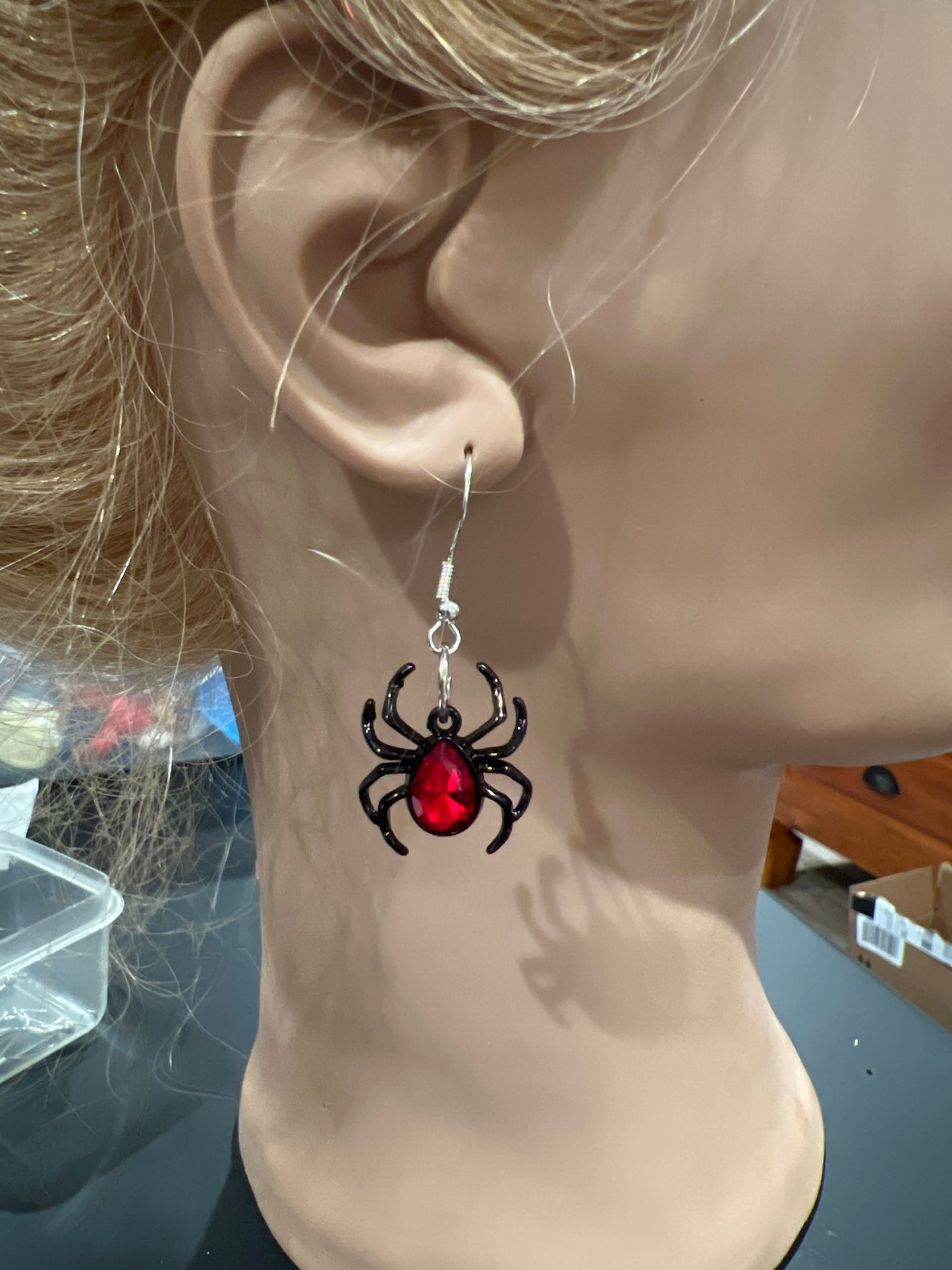 Red Bellied Spider Sterling Silver Dangle Earrings