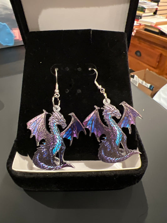 Blue and Purple Dragon Sterling Silver Dangle Earrings