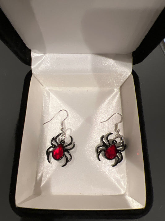 Red Bellied Spider Sterling Silver Dangle Earrings