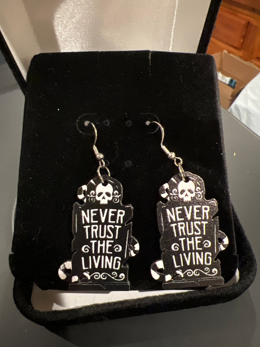 Never Trust the Living Headstone Sterling Silver Dangle Earrings