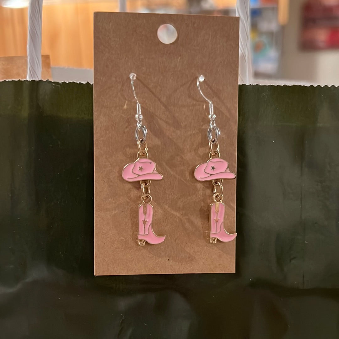 Pink Cowboy Hat and Boot Sterling Silver Earrings