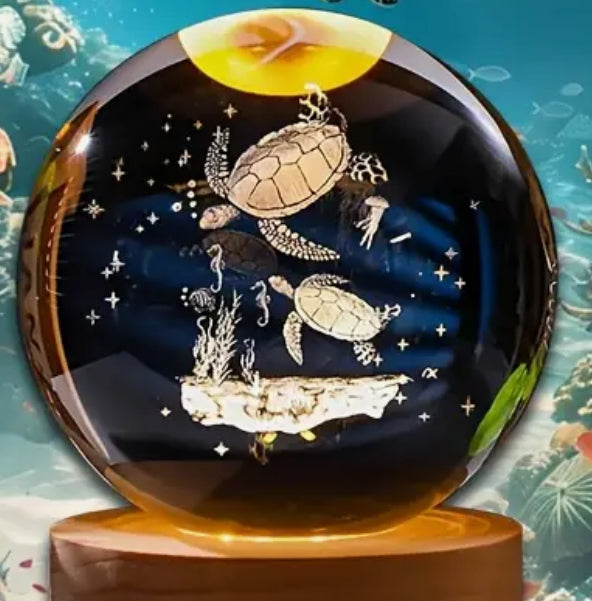 Laser Etched Glass Spheres with Stand - Regular stand or LED color rotating stand