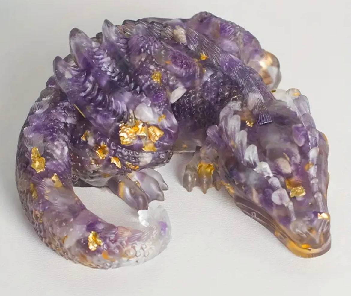 Genuine Gemstone Embedded Resin Dragon