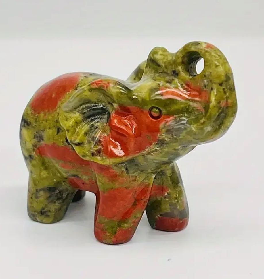 Small Unakite Elephant Genuine Gemstone Crystal Carving