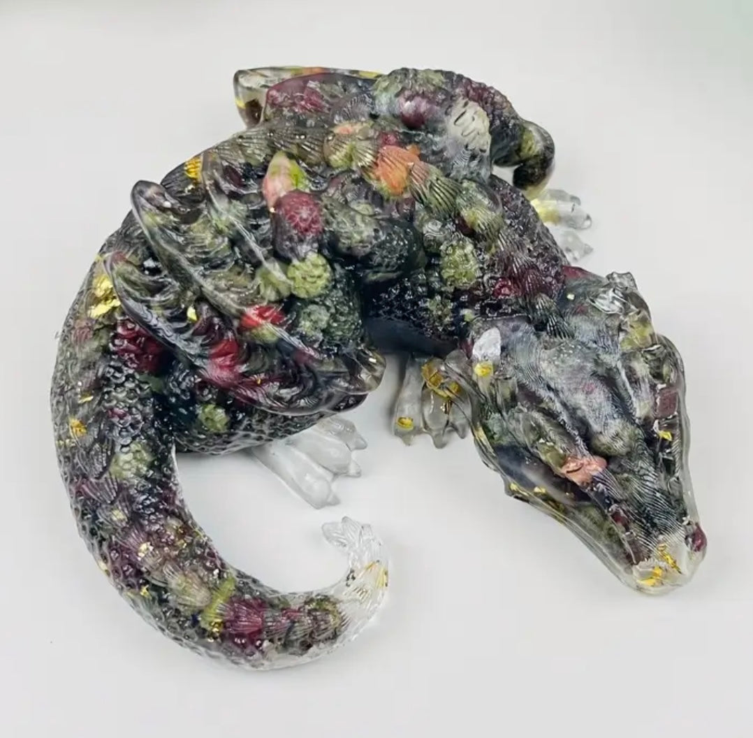 Genuine Gemstone Embedded Resin Dragon