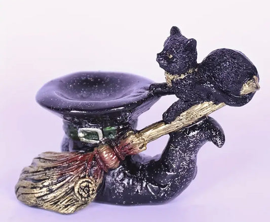 Magical Black Cat on a Witch’s Hat Resin Sphere Stand