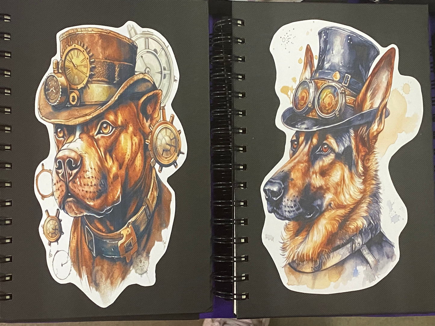 Steampunk Dog Spiral Bound 80 page Blank Page Journal Sketch Book - 2 designs to choose