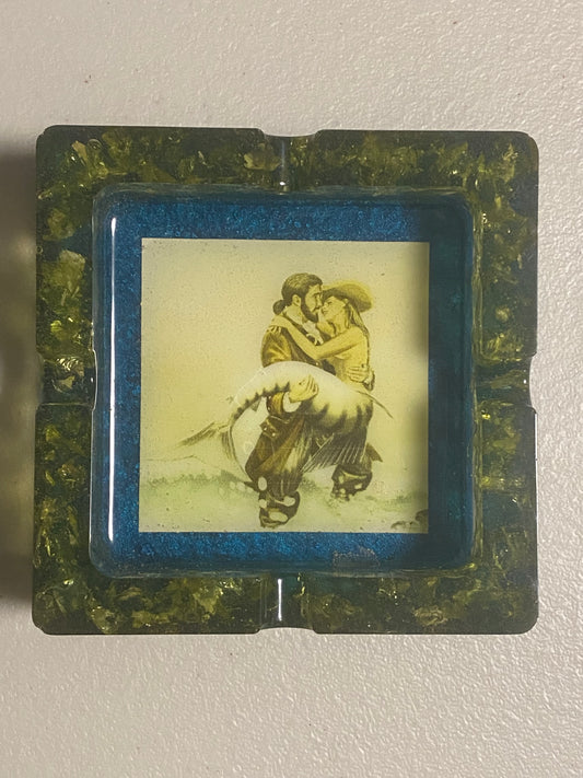 Pirate Carrying His Mermaid Handmade Resin Ashtray with Faux Sea Glass