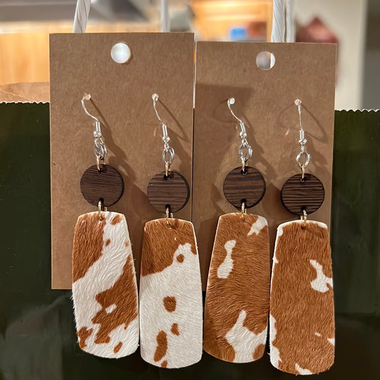 Cow Hide Rectangle Sterling Silver Earrings