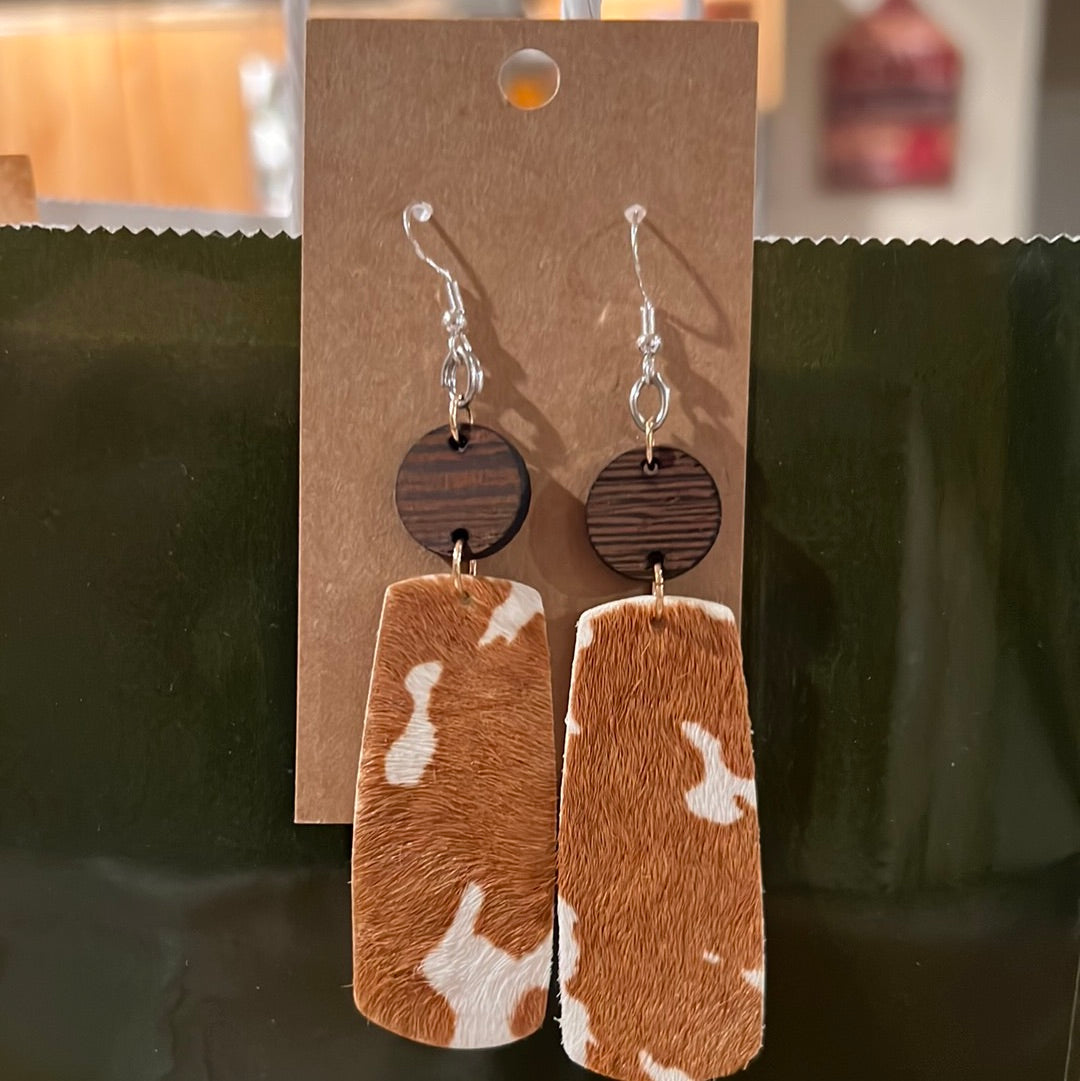 Cow Hide Rectangle Sterling Silver Earrings