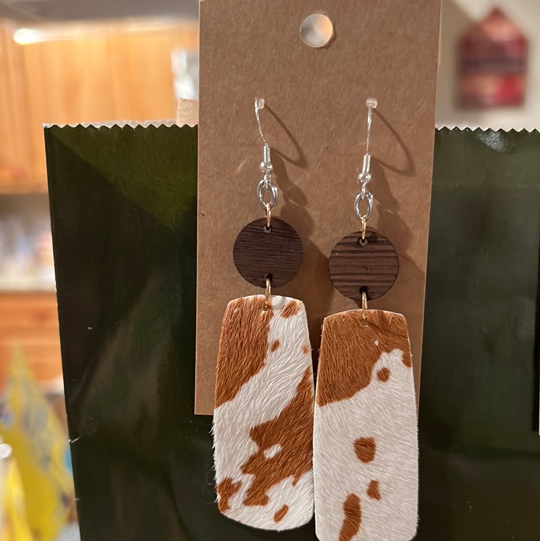 Cow Hide Rectangle Sterling Silver Earrings