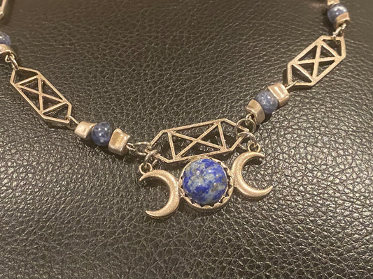 Sodalite Triple Moon Choker Necklace