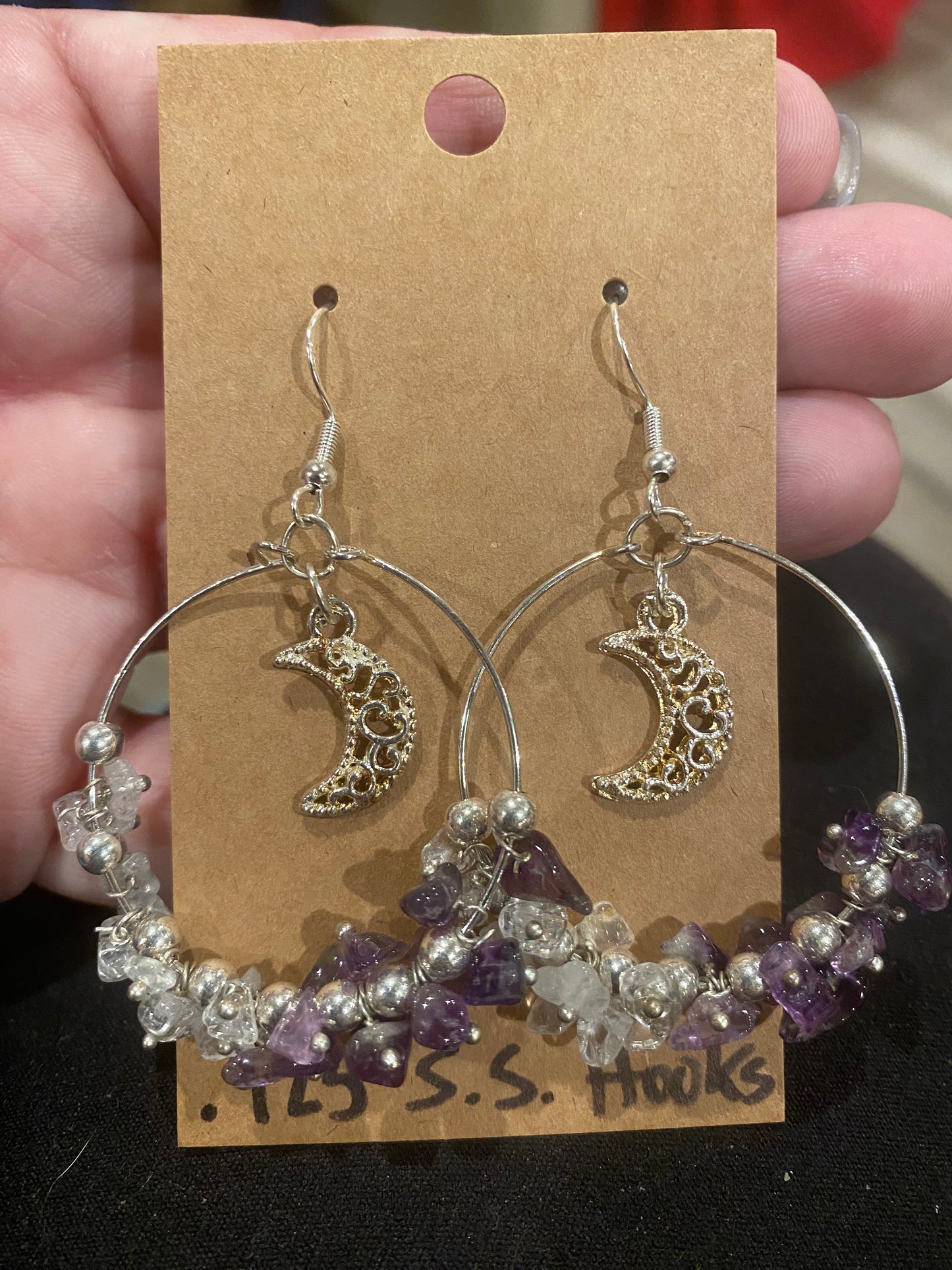 Amethyst & Quartz Moon Hoop Earrings