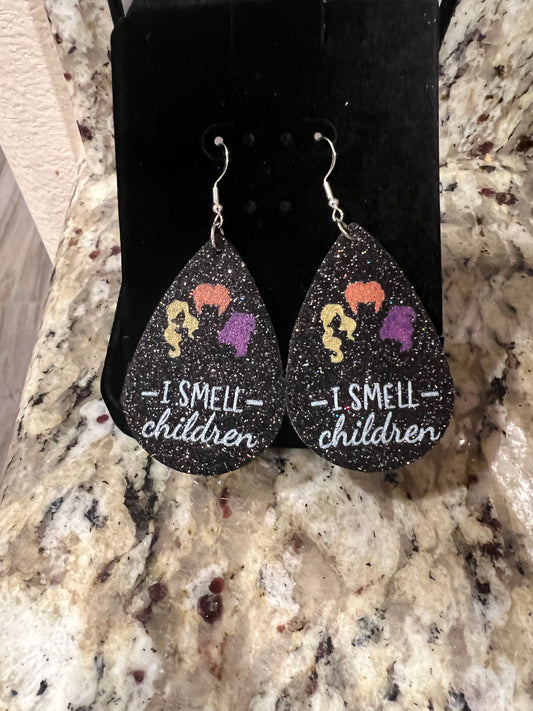 I Smell Children Sterling Silver Glittery Tear Drop Earrings