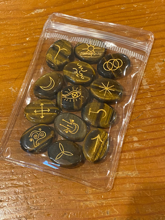 Tiger’s Eye Witches Runes Gemstone Carvings