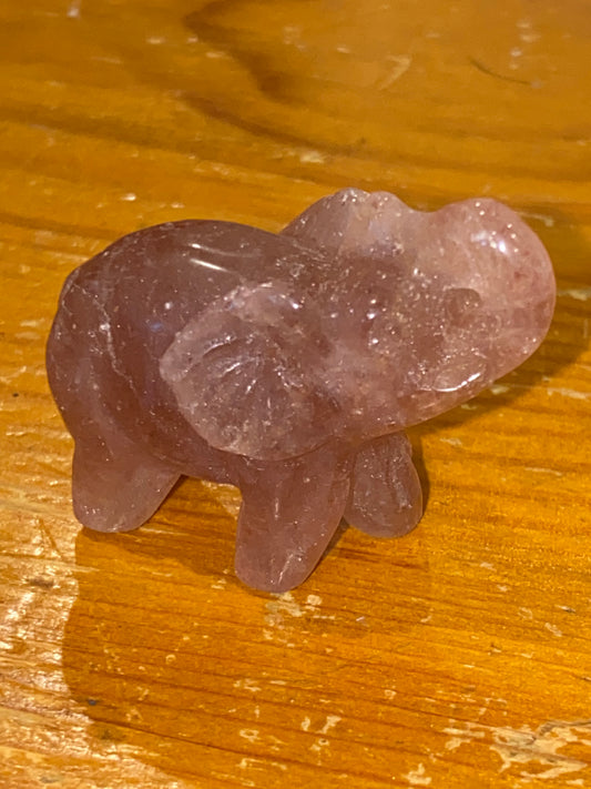 Strawberry Quartz Elephant Genuine Gemstone Crystal Carving