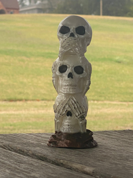 See No Evil, Hear No Evil, Speak No Evil Resin Skeleton Skull Statue