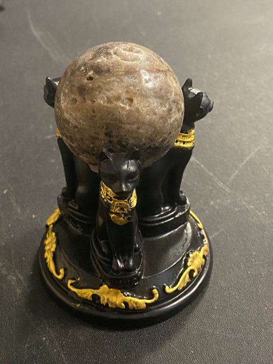 Triple Egyptian Black Cat Sphere Holder