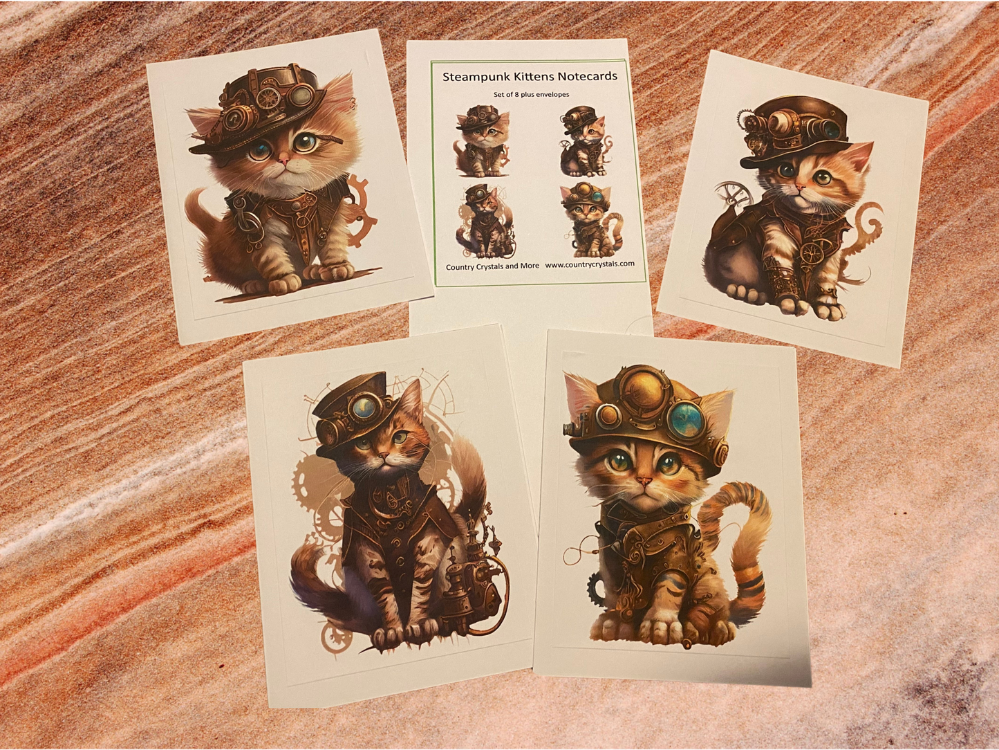 Steampunk Kittens aka “Agent Bean McMittens from the Transatlantic Steam Trading Company” Watercolor Notecards