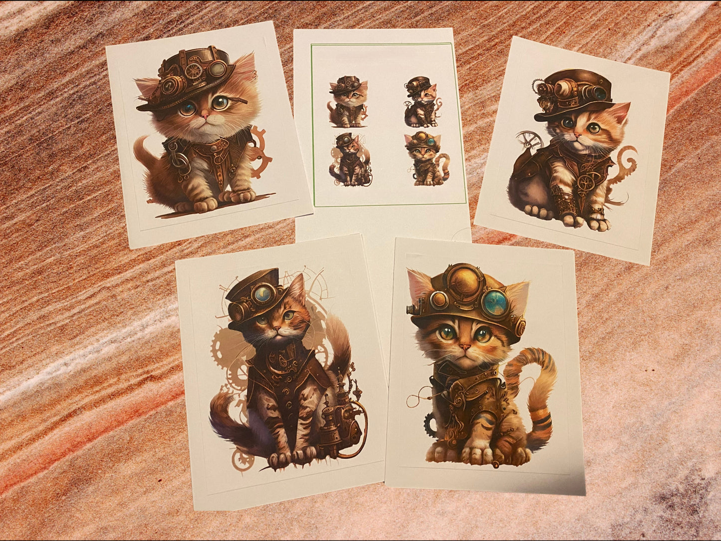 Steampunk Kittens aka “Agent Bean McMittens” Watercolor unframed prints