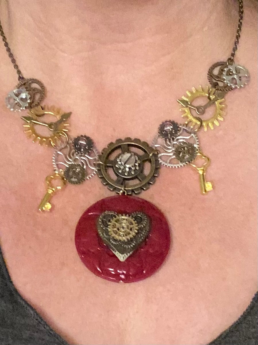 Steampunk Heart Charm Necklace Handmade