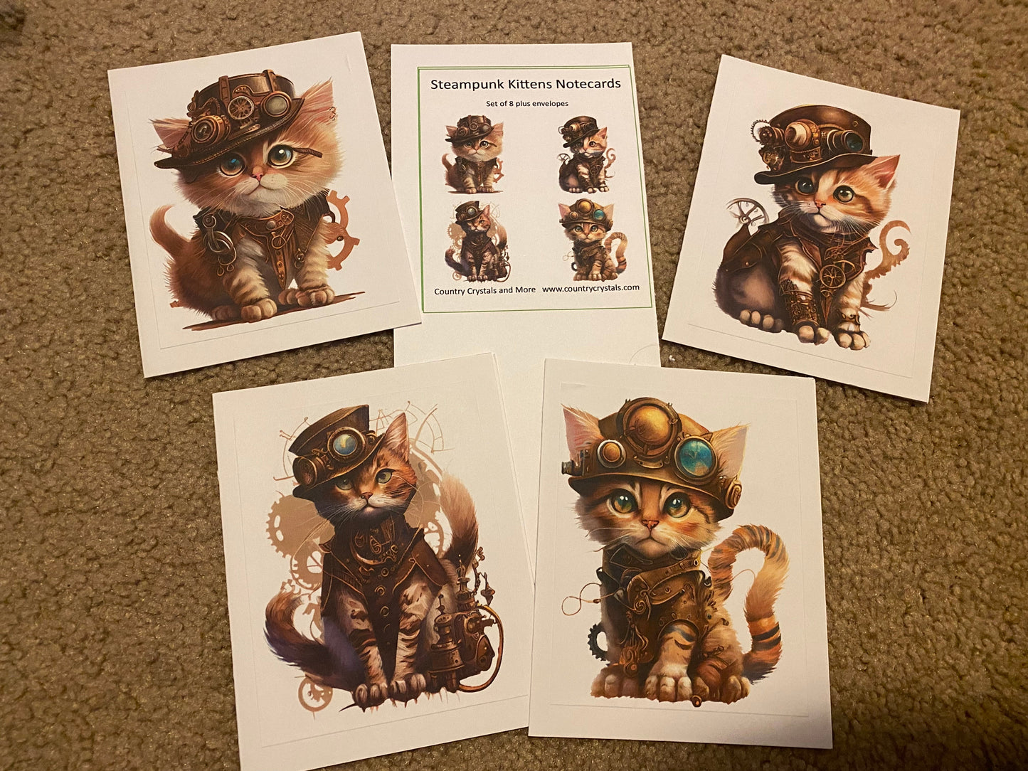 Steampunk Kittens aka “Agent Bean McMittens from the Transatlantic Steam Trading Company” Watercolor Notecards