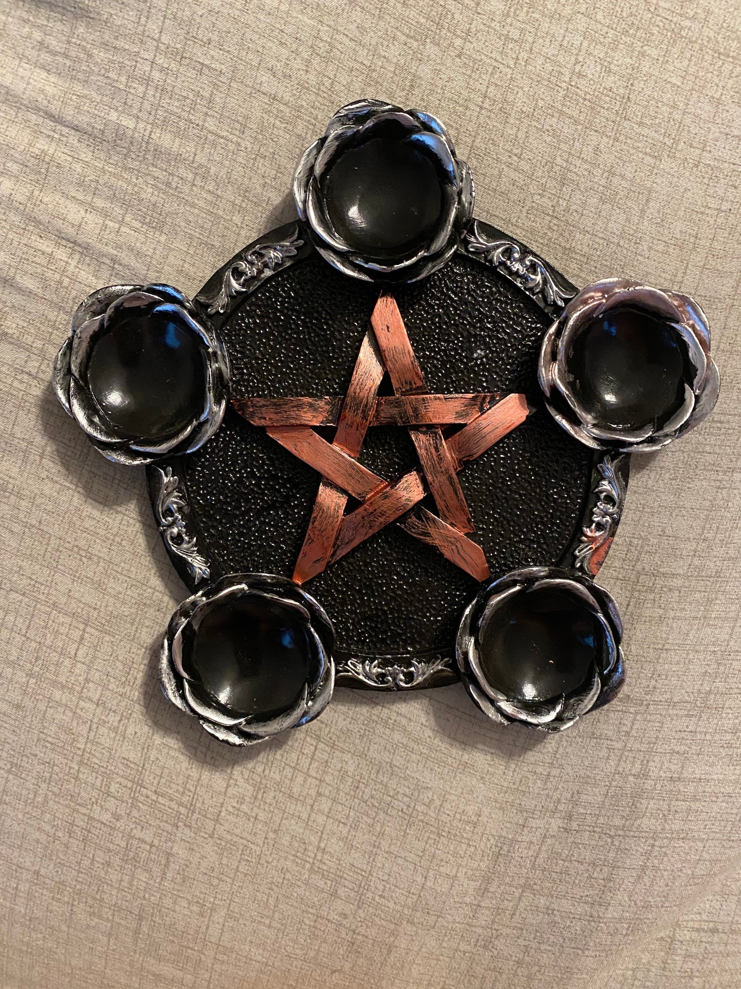 Bronze & Silver on Black Star Pentagram 5-Sphere Holder